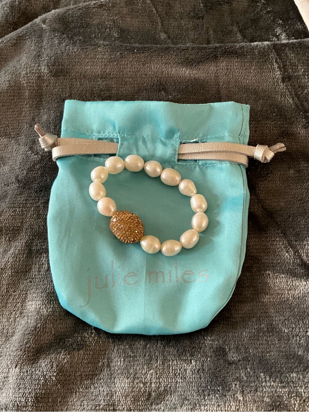 NEW Julie Miles Pearl Stretch Bracelet with Gold Pave Accent